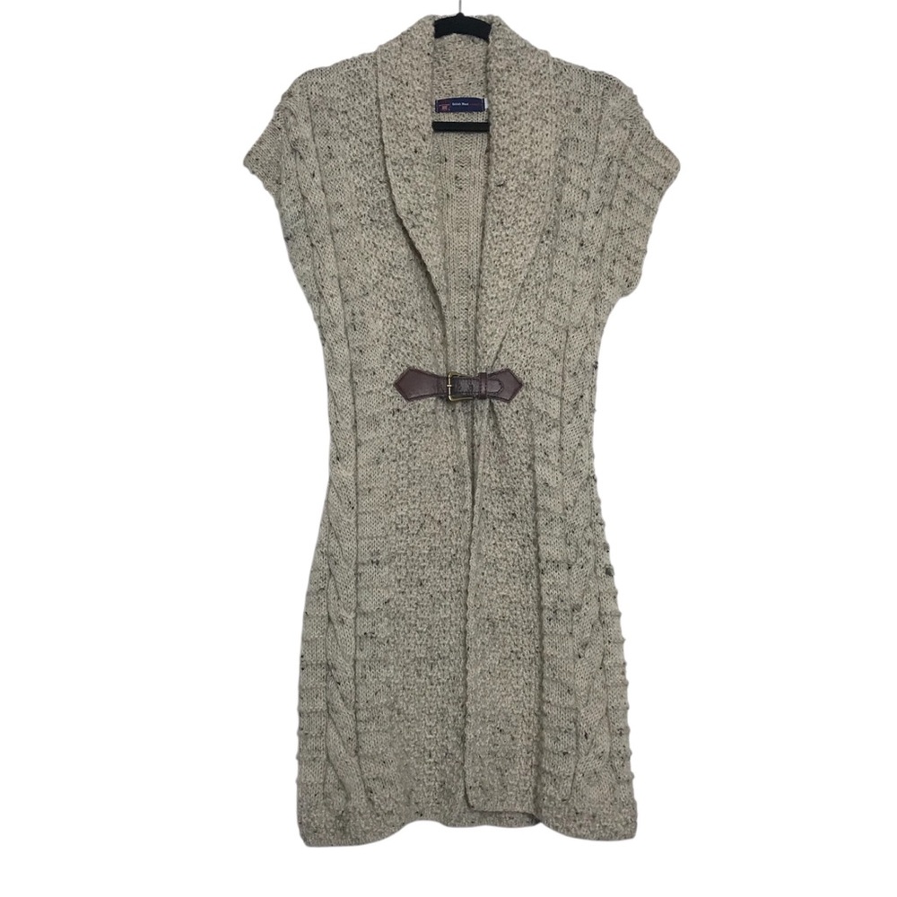 British Wool Granola Cream Wool Cable Knit Sweater Vest Cardigan Womens Small